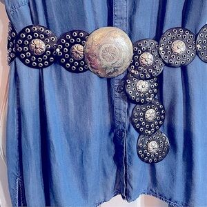 SILVER HEART CONCHO BROWN LEATHER BELT BUCKLE STAMPED HEARTS CONCHO  NEW